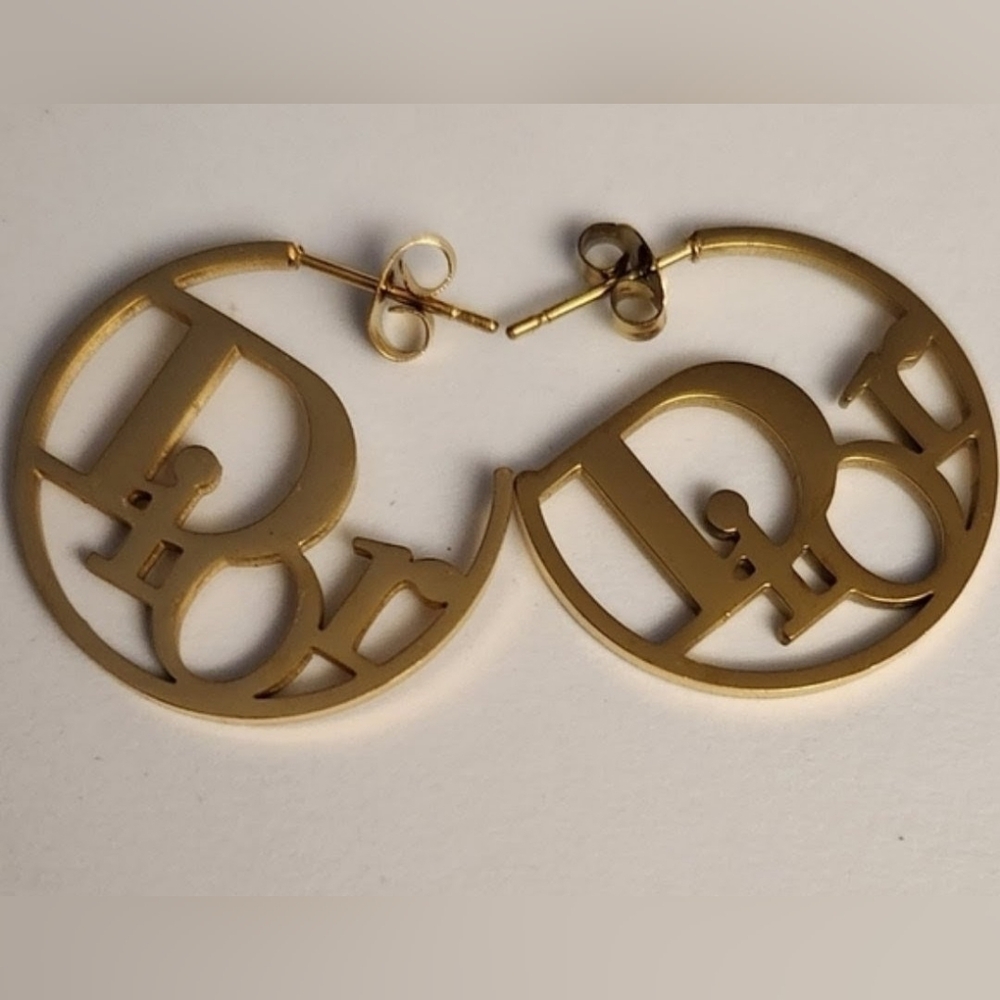 Gold DIOR Hoop Earrings - Picture 2 of 6